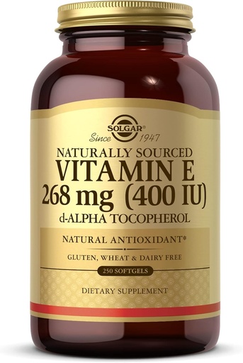 [BRSWIYTYOAJWI3QZ] Solgar Vitamin E 268 mg (400 IU) - 250 Softgels - Naturally-Sourced Vitamin E as d-Alpha Tocopherol - Gluten Free, Dairy Free - 250 Servings