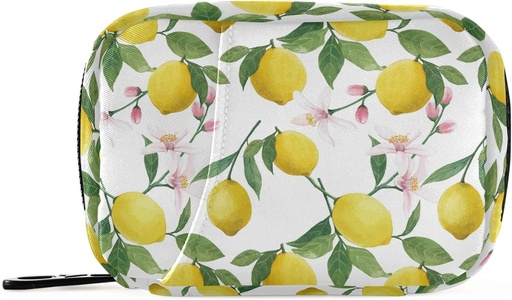 [BRSW2EA5CN4B63LJ] Watercolor Floral Lemon Pill Box 7 Day Pill Case Travel Pill Organizer Bag with Zipper Portable Weekly Case Compact Size for Vitamin Supplement Holder