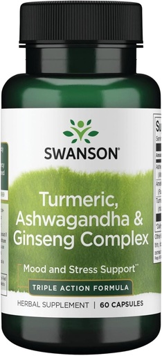 [BRSWIFALOQCBWE32] Swanson Повний спектр турмеричної ashwagandha & Ginseng Комплекс 60 капсули