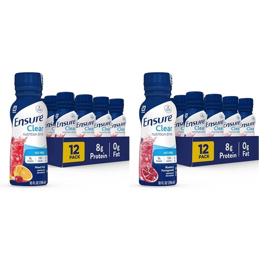 [BRSROCAFOIFA2AIV] Ensure Clear Nutrition Drink, 0g Fat, 8g Protein, Mixed Fruit & Blueberry Pomegranate Flavors, 10 Fl Oz, Pack of 12
