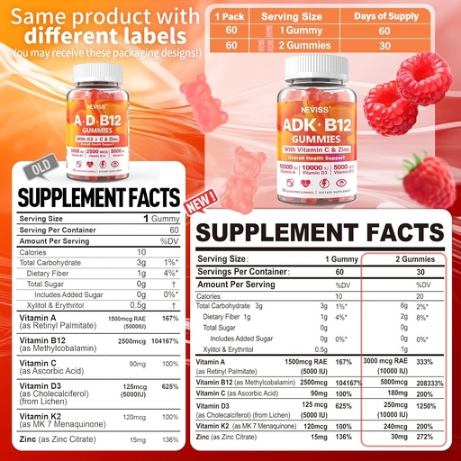 [BRSRAYY7OEBBAC32] NEVISS 2Pack Vitamin ADK with B12 Gummies + 1Pack Glucosamine Filled Gummies