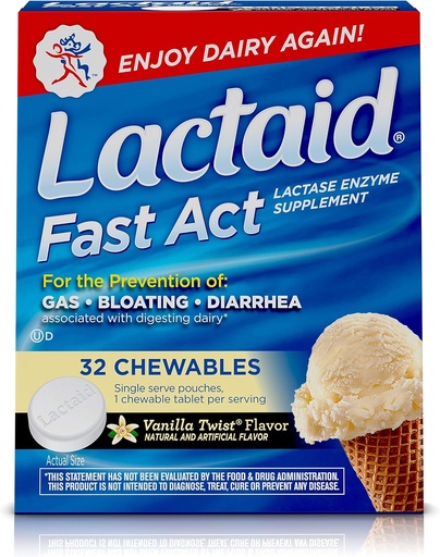 [BRSWIYYMC4JQYFTI] Lactaid Fast Act Lactose Intolerance Chewables with Lactase Enzymes, Vanilla Twist, 32 Pks of 1-ct.