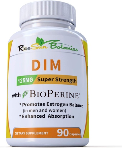 [BRSWYYIQCIDW22A6] DIM dodatek 125mg - DIM Diindolylmethan Plus BioPerine 90- Day Dodávka DIM pro Estrogen Balance, Hormon Menopauza Balance, Podpora akné, Vlasová kůže a nehty