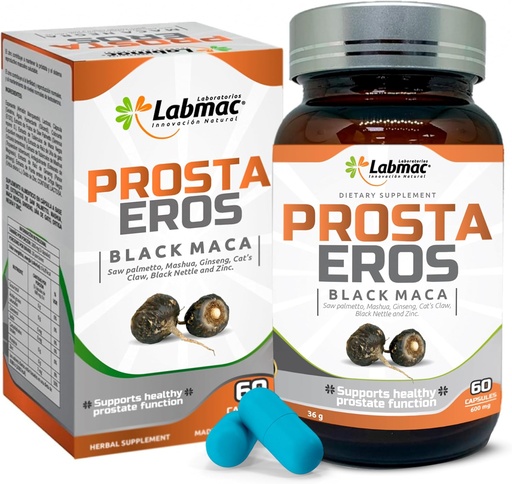 [BRSROC36B56AMDI2] ProstaEros- Prostate Support Supplement - 7 natuurlijke ingrediënten- Black Maca, Saw Palmetto, Mashua, Cat's Claw, Gingseg, Black Nettle en Zink. Capsules 60 Tellen (Pack of 1)