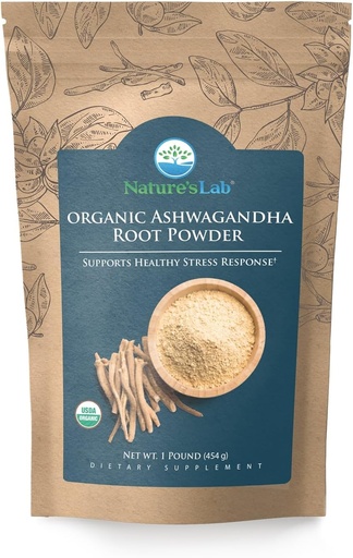 [BRSRMBQTPIBAGAI7] Nature's Lab Organic Ashwagandha Root Powder - 1lb Bag (227 Servings)