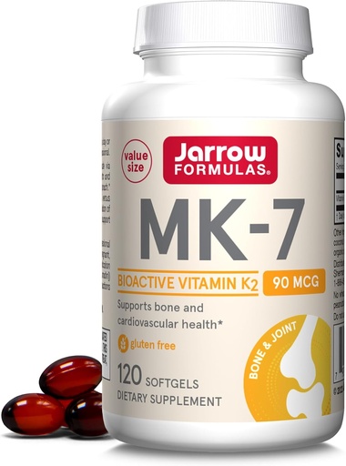 [BRSWIBQGAINA2FAV] Fórmulas Jarrow MK-7 90 mcg - Forma bioactiva de la vitamina K2-120 Serviciones (Softgels) - para la salud cardiovascular ósea - Vitamina K2 MK-7 Suplemento dietético - K2 Suplemento vitamina MK-7 - Gluten Gratis
