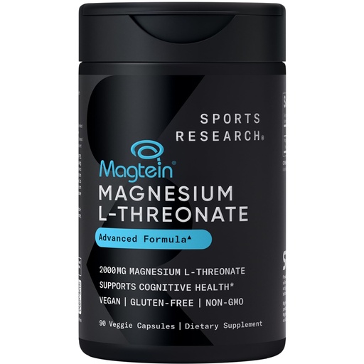 [BRSRMYL2OUHRODTO] Sports Research Magnesium L-Threonate Capsules 2000mg, 90 Count High-Absorption Magtein, Enhanced Brain Health, Memory, Focus & Restful Sleep Support, Vegan, Non-GMO, Gluten Free