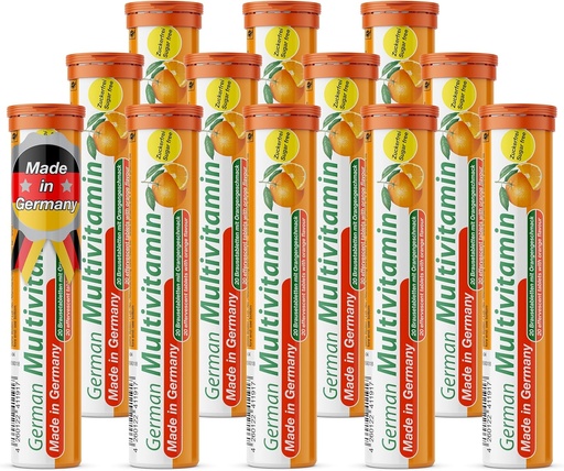 [BRSWYGIQOYCWCHLA] T&D German Multvitamin 10 Vitamins - 240 Vegan Drink Effervescent Tablets - Orange Flavor - Made in Germany