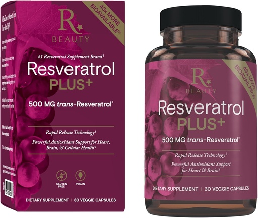 [BRSRAGAKOECR6DY6] Reserveage Beauty Resveratrol Plus + 500 mg - Rapsid- Release Resveratrol Capsules with Quercetin for Immune System, Smegenų sveikata ir ląstelių sveikata - Laisvai kraujuoti & Vegan - 30 Veggie kapsulių
