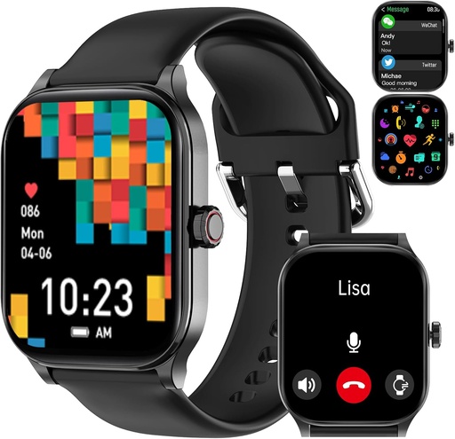 [BRSRAFL3CR4GM2TK] Smart Watch for Women Men(Answer/Make Call), Smartwatches with Heart Rate/SpO2/Sleep/Stress Monitor, IP68 Waterproof Activity Tracker for Android iPhone, 100+ Sports Fitness Watches (Black, 1.85")