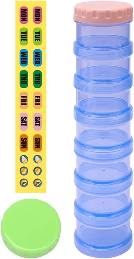 [BRSWGAQCCABBGH3D] 7 Day Pill Organizer Case Stackable Weekly Supplements Vitamins Pills Holder Dispenser Extra Large Translucent Blue with Label and One More Lids