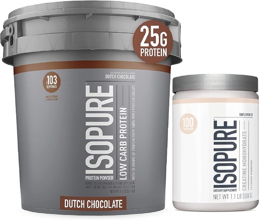 [BRSWGCYYBAMBYFI2] Isopure Proteína en po Low Carb With Creatine Powder 500g Unflavored, Keto Friendly Protein Powder, 100% Whey Protein Isolate, Protein Flavor: Chocolate holandés, 7,5 Libras