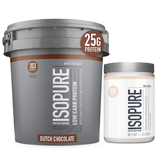 [BRSWGCYYBAMBYFI2] Isopure Protein Powder Low Carb With Creatine Powder 500g Unflavored, Keto Friendly Protein Powder, 100% Whey Protein Isolate, Protein Flavor: Dutch Chocolate, 7.5 Pounds