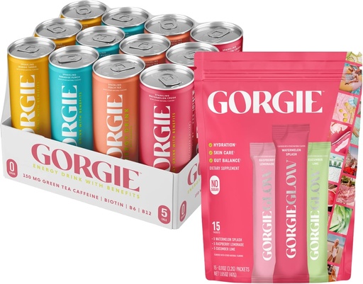 [BRSRABI7CAHQ2DLP] GORGIE Variety, Sugar-Free Natural Energy Drink and Glow Variety Pack 15, Electrolyte Powder Healthy Drink Mix