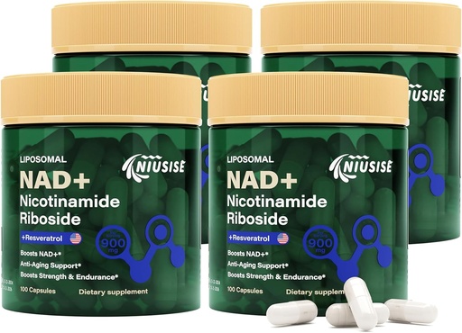 [BRSRAHAKCMHG2YLV] NAD Supplement, NAD Nicotinamid Riboside 900 Mg for menn og kvinner, Liposomal NAD+ Supplement med Nicotinamid Riboside, Resveratrol & Quercetin, energi, Boost NAD +, 400 kapsler