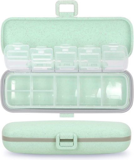 [BRSW2AITAUMBYDY2] Naturetouch Pill Organizer, 7 kompartmenter Pill Box Portable Travel Medicine Organizer til purse eller Pocket 7 dag Pill Dispenser opbevaring sag med lås for Vitamin Medicin Fish Oil Kosttilskud Gree