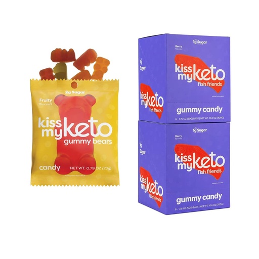 [BRSRMZL4AQPQKCDH] Kiss My Keto Candy Gummy Bears 12-Pack + Keto Gummies Fish 12 Pack