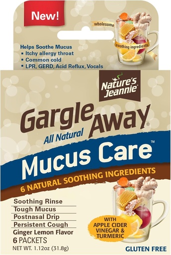 [BRSWYEI3CQCAK2TD] Gargle Away by Nature's Jeannie All Natural Mucus Care- Soothes Mucus, Post Nasal Drip, Persistent Cough, 6 Packets, Ginger Lemon Flavor