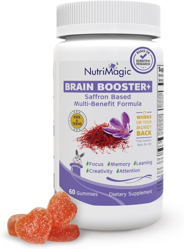 [BRSROZYDCAORYA3F] Cerebro Booster+ 30mg Extracto puro de Saffron Gummies & Multivitamin D3, B6, B12, Zinc, apoya la salud cerebral infantil, Focus, Memory, Atención, Equilibrio de humor, Suplemento de niños no transgénicos, 30x.
