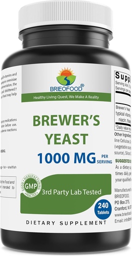 [BRSROFQTBFYRYYDD] Brieofood Brewers Yeast 1000 mg / service - 240 片 - 第三方 Labe 纯度和质量测试