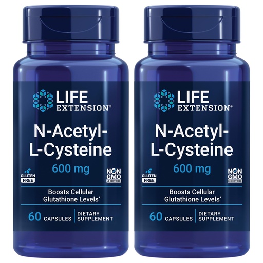 [BRSRAZIPCMIG2CLO] Life Extension N-Acetyl-L-Cysteine (NAC), Immune Response, Respiratory Health, Liver Health, NAC 600 mg, antioxidant Defense, Free radicals, Easy to Absorb - Two Pack x 60 Capsules