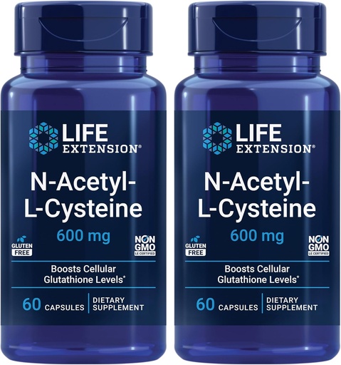 [BRSRAZIPCMIG2CLO] Livsforlengelse N-acetyl-L-Cysteine (NAC), immunrespons, pustende helse, lever helse, NAC 600 mg, antioksidantforsvar, frie radikaler, lett å absorbere - To pakke x 60 kapsler