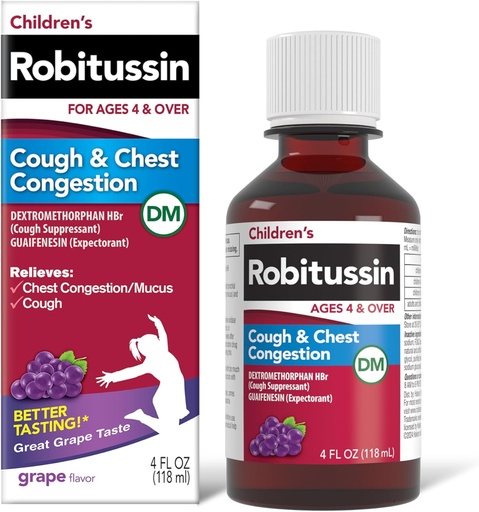 [BRSWGEI7CQHGO3I4] Robitussin Children 's Cough and Mellkasi Congestion DM, Cough Medicine for Kids, Grape Flavor - 4 Fl Oz palack, 300318715130