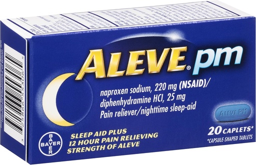 [BRSWKEAGA4NWEYDU] Aleve PM Caplets, Naproxen Sodium 220 mg (NSAID)/diphenhydramine HCl 25 mg, Pain Reliever/Nighttime Sleep-Aid, Non-Habit Forming, 20 Count