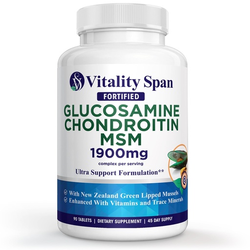 [BRSRABT6B4DQODL2] Glucosamine Chondroitin MSM Supplement 1900mg – Glucosamine Sulfate, MSM Supplement & Chondroitin Sulfate – High Potency Complex with Green Lipped Mussel – 90 Tablets