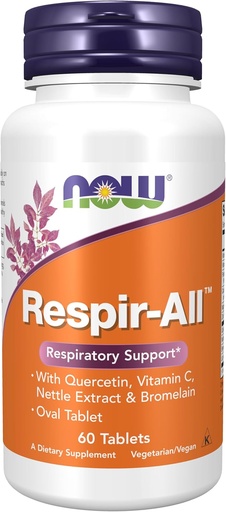 [BRSWIYQDBV7RECL2] NOW Supplements, Respir-All™ with Quercetin, Vitamin C, Nettle Extract and Bromelain, Respiratory Support*, 60 Tablets