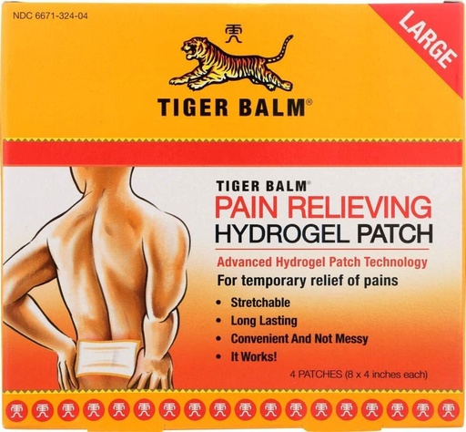 [BRSWIEDRDIOWE3Q5] Tiger Balm Pain Relieving Large Patch, 4" x 8", 4/pack – Pain Relieving Patch – For Temporary Relief of Minor Aches of Muscles and Joints – Formulated with Menthol, Camphor, and Capsicum – Fast-Acting