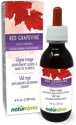 [BRSRMYYEA4PRGHIU] Naturalma Red Grapevine (Vitis vinifera) Folha sem álcool Tintura - 4 fl oz Extrato líquido em gotas - Suplemento de ervas - Vegan