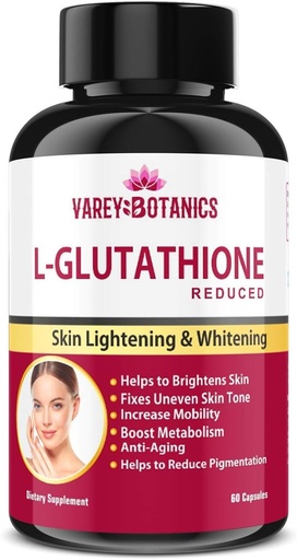 [BRSW2FQYO4MBYHQV] VAREY BOTANIK L-Glutathione Skin Whitening and Lightening Capsules with Vitamin C & E, Biotin and Grape Seed Extract-1000 mg-for Men and Women - 60 Capsules