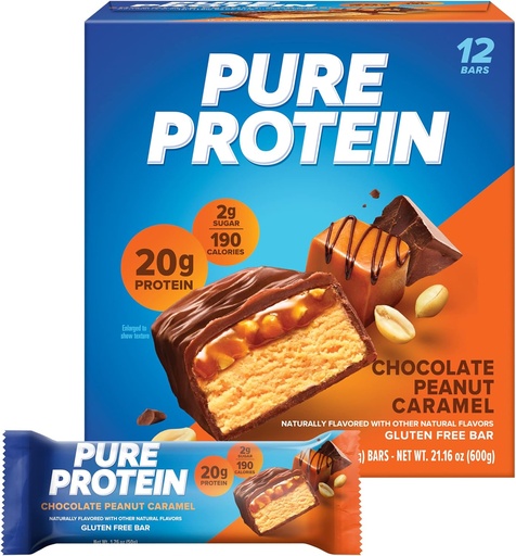 [BRSWGFL2DMFQICLF] Pure Protein Bars, High Protein, Nutritious Snacks, um Energie zu unterstützen, Low Sugar, Glutenfrei, Schokolade Peanut Caramel, 1.76oz, 12 Count (Pack von 1) (Packaging May Vary)