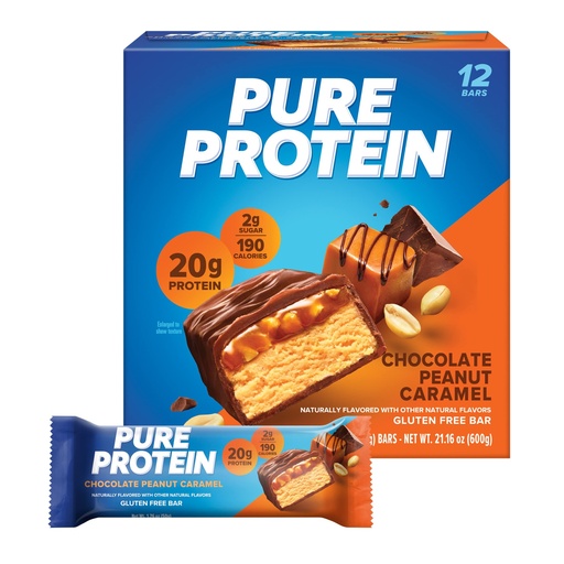[BRSWGFL2DMFQICLF] Pure Protein Chocolate Peanut Caramel Protein Bars – 20g Protein, 3g Sugar, 190 Calories (12 count) Low Sugar* High Protein Snack - Gluten Free - Perfect for a Healthy Snack