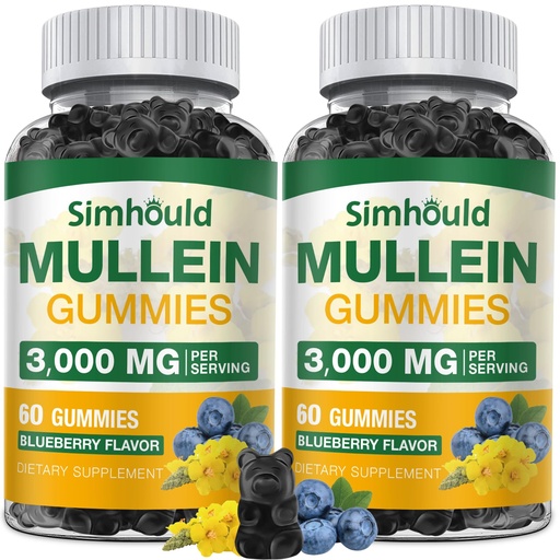 [BRSROCYFCINR4FDO] Simhould 2 Pack Sugar Free 3000MG Mullein Gummies - Lung Cleanse, Mullein Leaf Extract Supplement for Respiratory, Organic Mullein Drops with Quercetin & Bromelain for Lung, Digestive Health & Immune