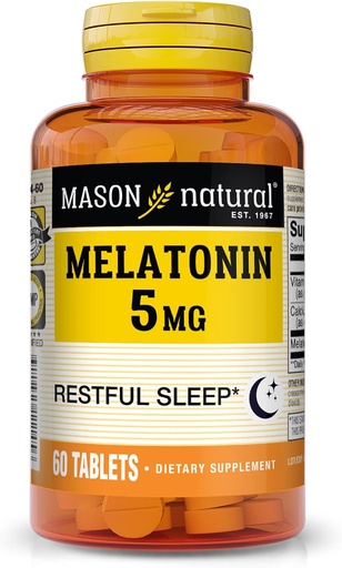 [BRSWIFYLAQNWKDTU] Mason Melatonina natural 5 mg con B6 &amp; Calcio, Ayuda natural al sueño, soporta sueño reparador, 60 tabletas