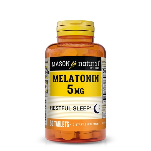 [BRSWIFYLAQNWKDTU] Mason Natural Melatonin 5 mg with B6 & Calcium, Natural Sleep Aid, Supports Restful Sleep, 60 Tablets