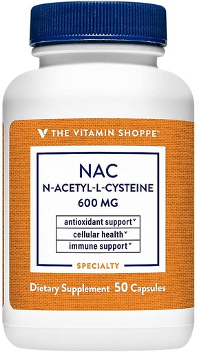 [BRSWIYTYOEDR4A3Y] La Vitamina Shoppe NAC N-Acetyl-L-Cysteine - Promueve la Salud Celular, Immune & Antioxidant Support - 600 MG (50 cápsulas)