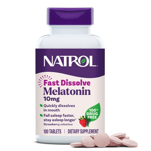 [BRSWKF3YO4IWGCTA] Natrol Melatonin 10mg Fast Dissolve Tablets - Strawberry Flavor, 100 Count, Sleep Support, Fast Dissolve Melatonin for Adults, 100-Day Supply