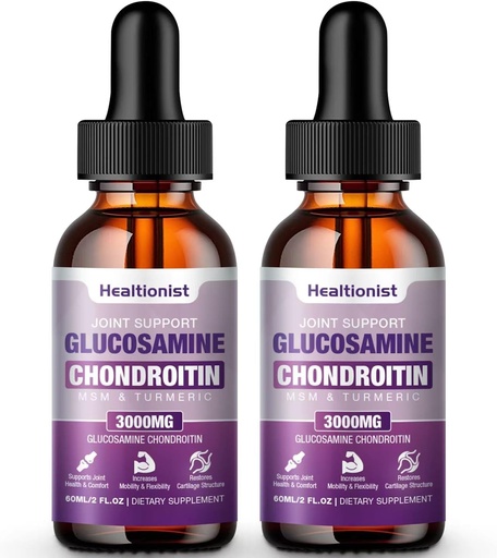 [BRSRAYINC4AQEGY4] 2 Pack Glucosamine Chondroitin MSM液滴,成人男女额外力量联合支持补充,Quercetin Boswelia,Bromelain,抗氧化剂免疫支持(4 Fl oz)