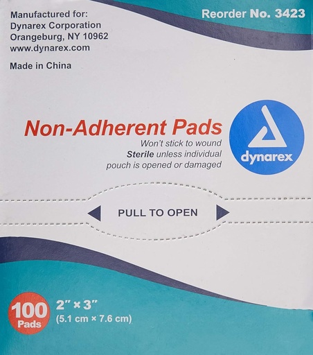 [BRSWI2T5OYNG23A3] Dynarex Non-Adherent Pad, Sterile, 2x3, Box/100
