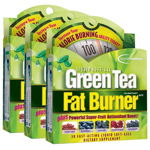 [BRSWIGYOONYWYDA5] Applied Nutrition Green Tea Fat Burner - 30 Liquid Soft-Gels, Pack of 3 - Increases Calorie Burning & Supplies Powerful Antioxidants - 45 Total Servings
