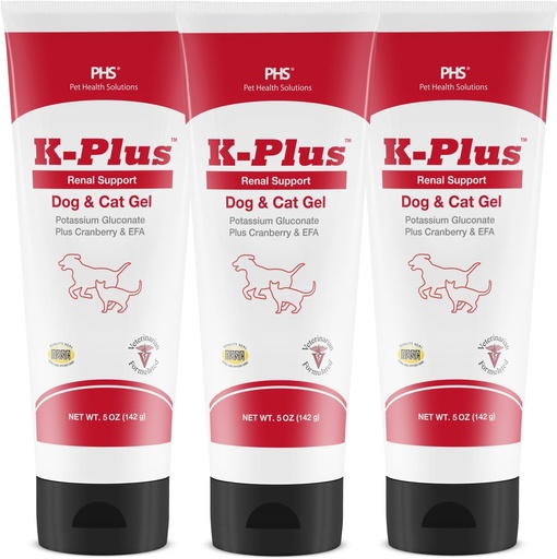 [BRSRMC32DMBGOC32] K-Plus Gluconato de Potássio Renal Gel Plus Cranberry e EPA para cães e gatos - Suplemento Renal Veterinário Aprovado - Suporta Balanço de Potássio - (3 Pack)