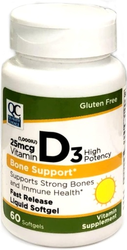 [BRSRMGT6PIHBQFDV] Quality Choice High Potency Vitamin D3 Bone Support and Immune Health, Easy to Swollow Softgel Vitamin Supplement 60 Count Bottle