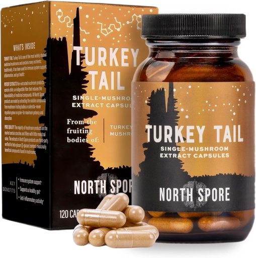 [BRSRAA3QOEPAOC37] North Spore Organic Turkey Tail Extract Mushroom Supplement Capsules | Stamina & Endurance | 60 Day Supply | High Potency Blend | 100% Fruiting Body Extracts | Vegan, Non-GMO | 120ct