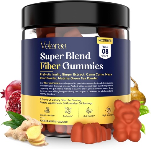 [BRSRAGAZCUHWYDL4] Super Blend Fiber Gummies for Adults – 8g Prebiotic Fiber Gummies, Supports Digestive Health, Bloating Relief & Wellness, Infused with Ginger, Camu Camu & Matcha, Strawberry Flavor – 60 Count