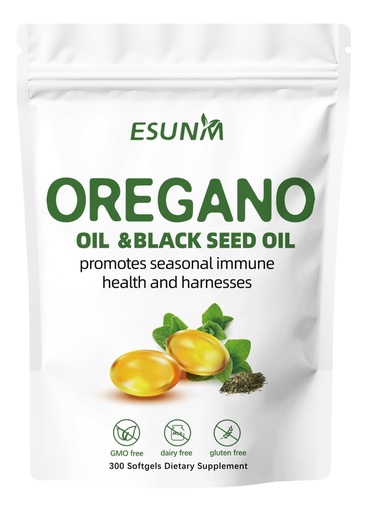 [BRSRA2YHCEIGYC32] ESUNM Oregano Softgels, Oregano Oil with Black Seed Oil Promotes Seasonal Immune Health and Harnesses, Oregano Oil Supplement Capsules, Non-GMO, Gluten Free, 300 Softgel Capsules Dietary Supplement
