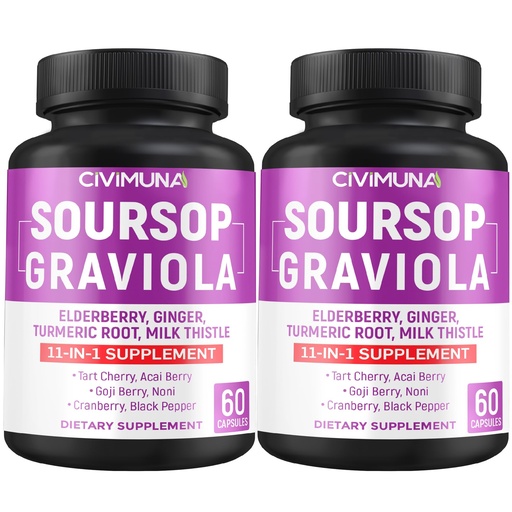 [BRSRMFACBYHR6DL2] Soursop Graviola Capsules with Elderberry, Turmeric Curcumin and More - 120 Capsules for 4 Months Supply (Pack of 2)