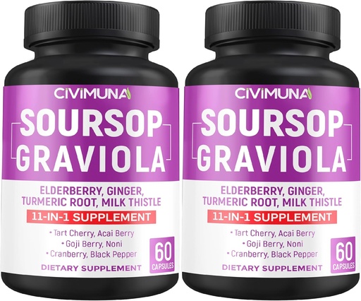 [BRSRMFACBYHR6DL2] Soursop Graviola Kapsule s bazami, kurkumínom a viac - 120 Kapsule po dobu 4 mesiacov Supply (Pack of 2)